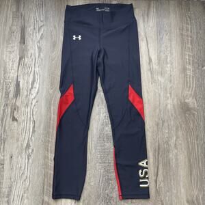 Under Armour USA Leggings Red White Blue Crop Capri Size Small